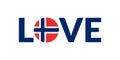 Love Norway design with Norwegian flag. Patriotic logo, sticker or badge. Typography design for T-shirt graphic. Vector Royalty Free Stock Photo